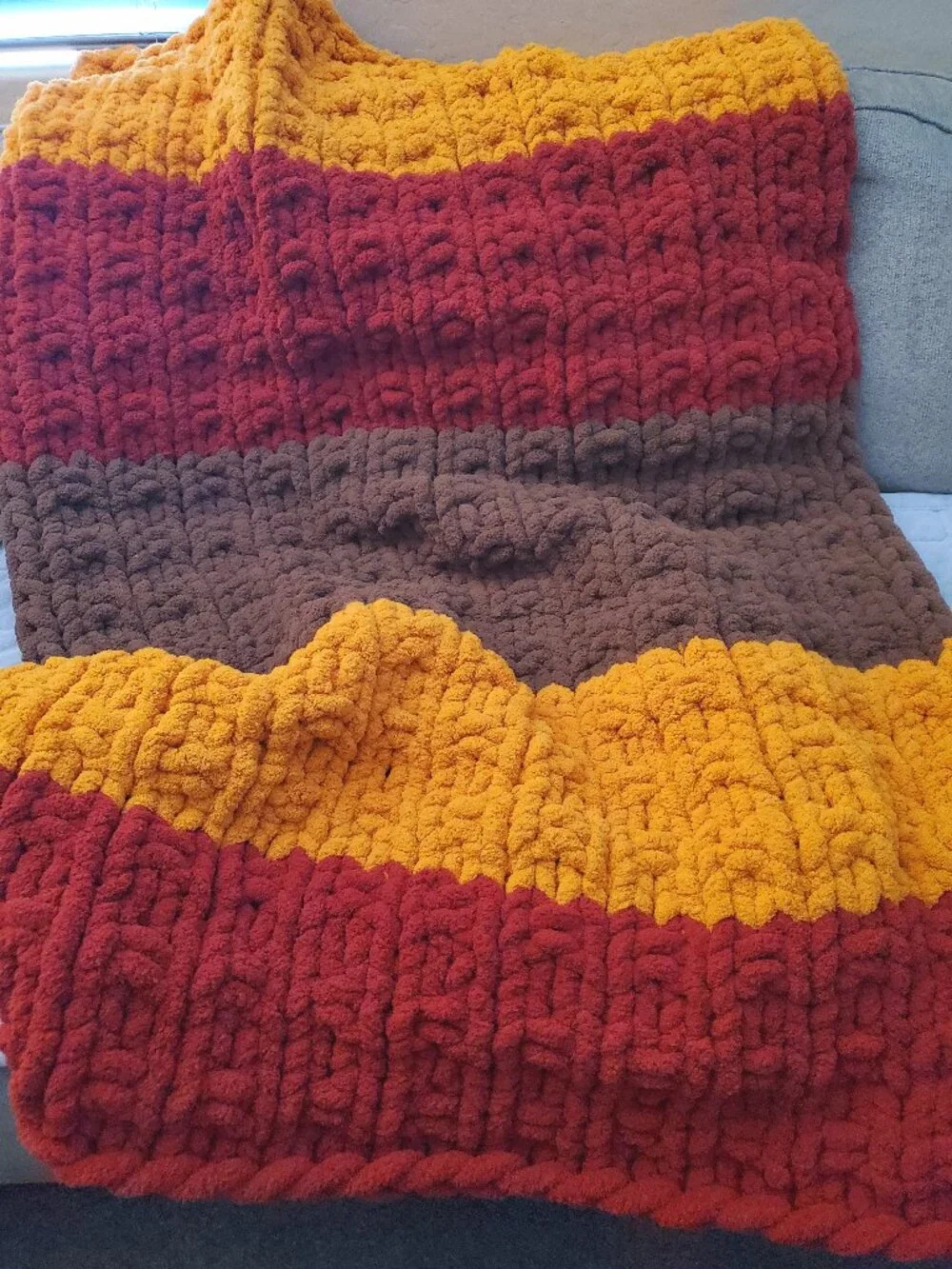 Handmade Chunky Knit Chenille Fall Colors Throw Blanket 60x40, Soft Cozy